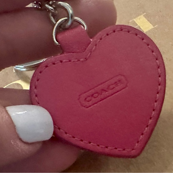 Coach Hot Pink Leather Heart Keychain Fob Bag Charm - Picture 3 of 6
